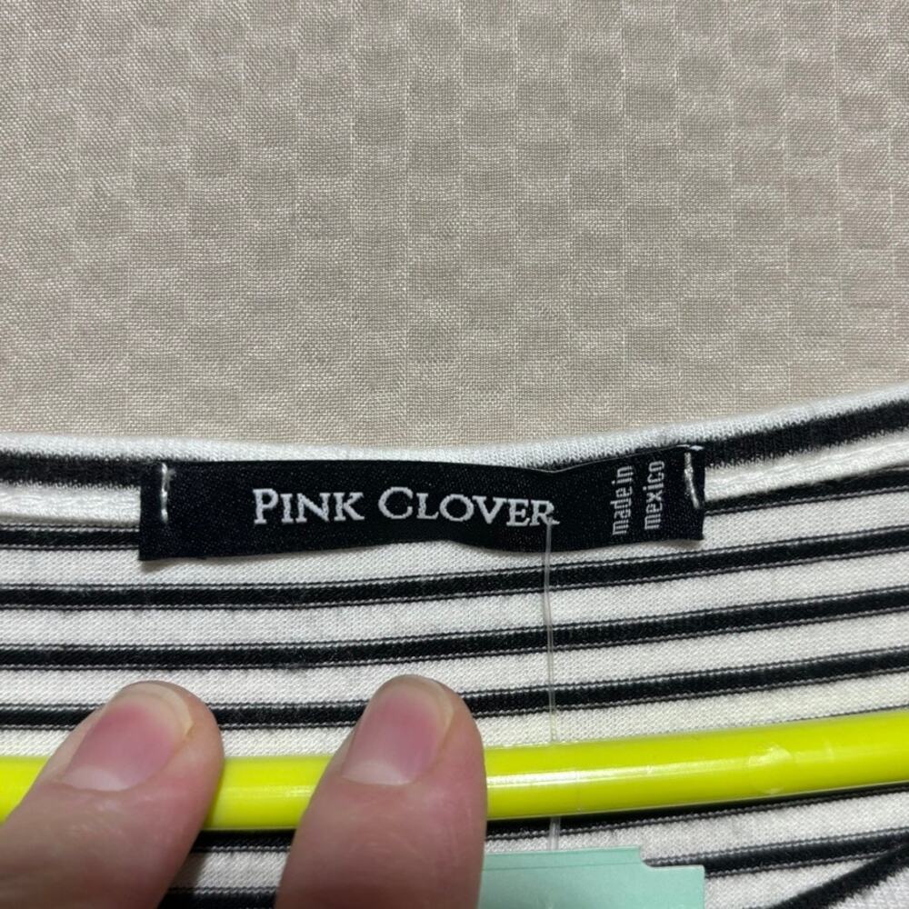 Pink Clover Women's XL Striped Raglan Top NWT White Black Pocket - Picture 5 of 10